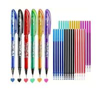 Erasable Pens- 6 Piece Erasable Colored Gel Pen Set, 0.5 Mm Thermal Ink With 30 Refills Reusable Tips | Writing Supplies, Student School Office Stationery, Clean Correction Drawing Note Taking