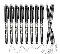 Erasable pens black, 10pcs Erasable Pens Black Friction Pen with Eraser, 0.7mm Rub Out Pens, Eraser Gel Pens with Rubber on the End for Kids Adults School Work Paperwork Stationary