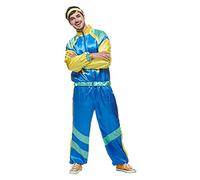 EraSpooky 80s Shell Suit Costume Fancy Dress for Men Women Retro Tracksuit 1980s Workout Costume Blue Size XL