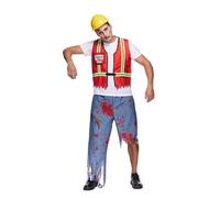 EraSpooky Adult Men Construction Worker Costume Zombie Halloween Costume Undead Builder Outfit Construction Vest Set XL