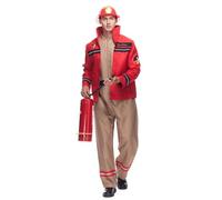 EraSpooky Men's Firefighter Costume Novelty Adult Fireman Uniform with Helmet Halloween Party Role Play M