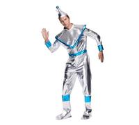 EraSpooky Men's Retro Space Alien Costume Deluxe Adult Shiny Metallic Robot Outfits, Multicoloured, Medium