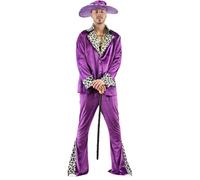 EraSpooky Purple Costume for Men with Leopard Print Outfit Retro 70s