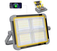 ERAY LED Work Light 150W, 2 Solar Panels/4 Color Modes/USB Output, 9000mAh Portable Camping Light Battery&Solar Powered, IP66 Waterproof Rechargeable Floodlight for Job Site Garage Repairing Emergency
