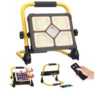 ERAY Rechargeable LED Work Light with Stand & Remote Control, 150W 10000LM Solar Portable Flood Light - 5 Dimming Modes/USB Output/Magnetic Bases, IP66 Waterproof Job Site Light for Camping Garage