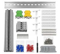 Erayco DIN Rail Terminal Blocks Kit, 20Pcs UK-2.5N 12 AWG Terminal Blocks, 2Pcs Ground Blocks, 2Pcs Fixed Bridge Jumpers, 4Pcs End Brackets, 4Pcs End Covers, 4Pcs Marker Strip, 1Pcs 8" Aluminum Rail