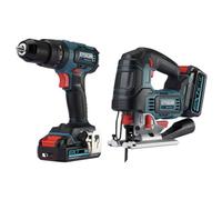 Erbauer 18V Li-Ion Ext Brushless Cordless Combi Drill & Jigsaw (1 X 2Ah & 1 X 4Ah) Ecd18-Li-2 Ejs18-Li