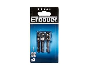 Erbauer 3 Piece Impact Socket Adapters - Chrome Vanadium Steel, 6.35mm Shank (1/4", 3/8", 1/2")