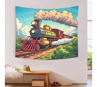 ERBFRIXDB 3D Steam Train Printed Wall Blanket Home Decoration Bedding Poster Wall Art Tapestry Tapestries Wall Hanging Soft Polyester for Unisex Children Bedroom/Living Room/Dorm/Curtain 130cmx150cm
