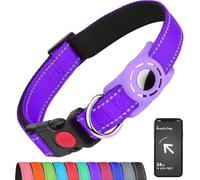 Erbine Airtag Dog Collar for Large Dogs, Reflective Dog Collars with AirTag Holder, Soft Padded & Safety Locking Buckle, Nylon Pet Collar Adjustable for All Breeds, Purple