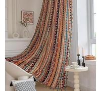Erbnaryx Boho Curtains Geometric Light Filtering Semi-Blackout Window Curtains 84 Inches Long Rod Pocket Drapes for Living Room 2 Panels-Vintage Red