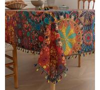 Erbnaryx Boho Tablecloth for Square Tables,Fringed Edges with Geometric Pattern Tablecloths,Farmhouse Floral Table Cover Cloth Decorative for Kitchen Dining Room,59"x 70"