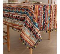 Erbnaryx Boho Tablecloth for Square Tables,Fringed Edges with Geometric Pattern Tablecloths,Farmhouse Floral Table Cover Cloth Decorative for Kitchen Dining Room,59"x 86"