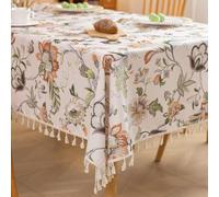 Erbnaryx Handblock Print Tablecloth for Square Tables,Fringed Edges with Flower Pattern Tablecloths,Table Cover Cloth Decorative for Kitchen Dining Room,59"x 86"