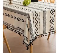Erbnaryx Handblock Print Tablecloth for Square Tables,Fringed Edges with Retro Geometry Pattern Tablecloths,Table Cover Cloth Decorative for Kitchen Dining Room,59"x 70"