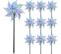 ERBO Pack of 10 Bird Repellent, Windmill, Reflective Pinwheels, Pigeon Repellent, Balcony, Bird Scarer, Bird Repellent for Balcony, Garden, Orchard, Yard, Roof (Transparent Rainbow Colours, Diameter