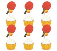 Ercadio 24 Pack Double Sided Table Tennis Cupcake Toppers Table Tennis Cupcake Picks Table Tennis Birthday Cake Decorations Baby Shower Table Tennis Sports Theme Party Cake Decorations, Red-2