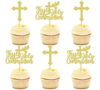 Ercadio 24 Pack God Bless Cupcake Toppers with Cross Glitter Baptism Cake Picks Decorations for Christian Religious Party Supplies
