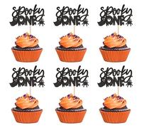 Ercadio 24 Pack Halloween Cupcake Toppers Glitter Black Spooky One Ghost Spider Cupcake Toppers Picks for Happy Halloween Day Theme Birthday Party Cake Decoration Supplies