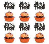 Ercadio 24 Pack Halloween Cupcake Toppers Glitter Black Spooky Three Ghost Spider Cupcake Toppers Picks for Happy Halloween Day Theme Birthday Party Cake Decoration Supplies