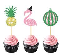 Ercadio 24 Pack Halloween Cupcake Toppers Glitter Horror Summer Pineapple Watermelon Flamingo Cake Toppers Picks for Happy Halloween Day Theme Birthday Party Cake Decoration Supplies