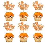 Ercadio 24 Pack Halloween Cupcake Toppers Glitter Orange Spooky One Ghost Pumpkin Cupcake Toppers Picks for Happy Halloween Day Theme Birthday Party Cake Decoration Supplies