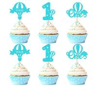 Ercadio 24 Pack Hot Air Balloon One Cupcake Toppers Blue Glitter Balloon One Cupcake Picks Balloon 1st Cupcake Picks for Hot Air Balloon Theme Birthday Baby Shower Party Decoration Supplies