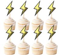 Ercadio 24 Pack Lightning Cupcake Toppers Glitter Black Yellow Cupcake Picks Smiley Assorted Cake Racing Car Theme Party For Girls Baby Shower Birthday Party Cake Decoration Supplies