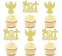Ercadio 24 Pack Mi Bautizo Cupcake Toppers Glitter Gold Cross Angel Dove Religious Cake Picks Baptism Theme Baby Shower Kids Birthday Party Supplies