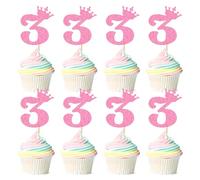 Ercadio 24 Pack Number 3 Cupcake Toppers 3rd Birthday Cupcake Toppers Pink Glitter Number 3 Cupcake Picks Cheers to 3 Years Old Decorations for Baby Shower Anniversary Party Cake Supplies
