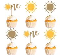 Ercadio 24 Pack Sun Cupcake Toppers Colorful Sunshine One Cake Picks Brown Sunshine for Baby Shower Kids Birthday Party Cake Decoration Supplie