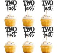 Ercadio 24 Pack Two Fast Cupcake Toppers Black Two Fast Cupcake Picks Racing Car Theme for Baby Shower Racing Sports Theme Baby Shower Birthday Party Cake Decors Supplies
