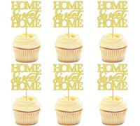 Ercadio 24 Pack Welcome Home Cupcake Toppers Gold Glitter Home Sweet Home Cupcake Housewarming Cupcake Toppers New Home Theme Party Cake Decorations Supplies