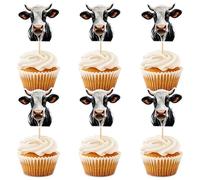 Ercadio 24 PCS Cow Cupcake Toppers Farm Animals Moo Cupcake Picks Cow Theme Baby Shower Kids Birthday Party Cake Decorations Supplies