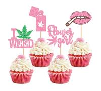 Ercadio 24 PCS Dope Happy Birthday Cupcake Toppers Happy Birthday Pot Leaf Weed Leaves Cupcake Picks Pink Marijuana Dope Themed Birthday Party Supplies