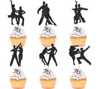 Ercadio 24 PCS Latin Dance Cupcake Toppers Black Glitter Adulthood Ceremony Dancing Girl Boy Cake Birthday Picks for Dancing Cake Dessert Muffin Toppers for Wedding Baby Shower Birthday Party