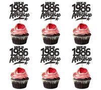Ercadio 24PCS Black Happy 39th Birthday Cupcake Toppers Straight Outta 1986 Cupcake Picks Cheers to 39 Cake Decorations for 39th Birthday Anniversary Party Decorations Supplies