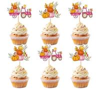 Ercadio 24Pcs Pumpkin Truck Cupcake Toppers Pink Fall Harvest Pumpkin Truck Cupcake Picks for Fall Harvest Theme Thanksgiving Party Birthday Decorations Supplies