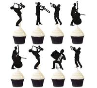 Ercadio 25 Pack Jazz Band Cupcake Toppers Black Glitter Band Cupcake Picks Vintage Jazz Music Theme Cupcake Picks Music Concert Theme Birthday Party Cake Decorations Supplies