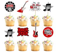 Ercadio 28Pcs Music Cupcake Toppers Let's Rock Cupcake Picks for Rock Music Concert Theme Baby Shower Wedding Birthday Party Cake Decorations Supplies