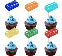 Ercadio 30Pcs Building Block Birthday Party Cupcake Toppers Boy Girl Birthday Party Decorations Brick Themed Building Block Decor for Baby Shower Kids Adults Party Supplies