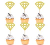 Ercadio 30Pcs Diamond Cupcake Toppers Gold Glitter Diamond Wedding Ring Cake Picks for Marriage Engagement Anniversary Party Cake Decoration Supplies