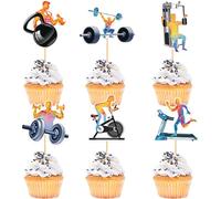 Ercadio 30pcs Gym Theme Cupcake Toppers Picks Fitness Tools Weight Machines Treadmill Dumbbell for Men Women Gym Happy Birthday Party Decorations Supplies