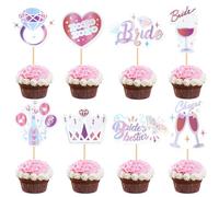 Ercadio 32 Pcs Bride Cupcake Toppers Pink Dazzling Ring Diamond Crown HOHO Picks Bachelorette Cupcake for Bridal Shower Engagement Bachelorette Birthday Wedding Party Cake Decoration Supplies