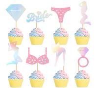 Ercadio 32 Pcs Bride Cupcake Toppers Pink Glitter Ring Diamond Picks Bachelorette Cupcake for Bridal Shower Engagement Bachelorette Birthday Wedding Party Cake Decoration Supplies