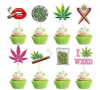 Ercadio 32 PCS Dope Happy Birthday Have a Dope Birthday Cupcake Toppers Pot Leaf Weed Leaves Cupcake Picks Green Marijuana Dope 420 Themed Party Supplies