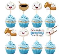 Ercadio 35 PCS Dumpling Cupcake Toppers Decorations A Little Dumpling is On the Way Cake Breakfast Theme Baby Shower Kids Birthday Party Decor Supplies