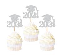 Ercadio 36 Pack 2021 Graduation Cap Cupcake Toppers Silver Glitter Class of 2021 Cupcake Picks 2021 Graduation Theme Party Cake Decorations