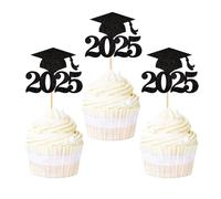 Ercadio 36 Pack Black Glitter Graduation Cap Cupcake Toppers Class of 2021 Grad Cap Cupcake Picks for 2021 Graduation Theme Party Cake Decorations Supplies