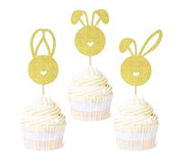 Ercadio 36 Pack Easter Bunny Head Cupcake Toppers Gold Glitter Rabbit Ears Cupcake Picks Easter Theme Party Cake Decorations Supplies